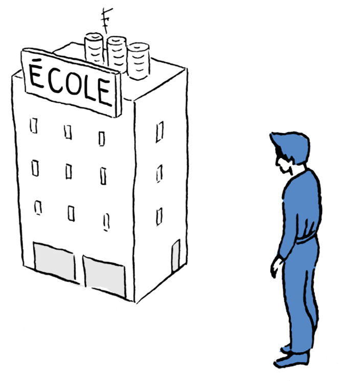 Homme attend son fils devant l'école